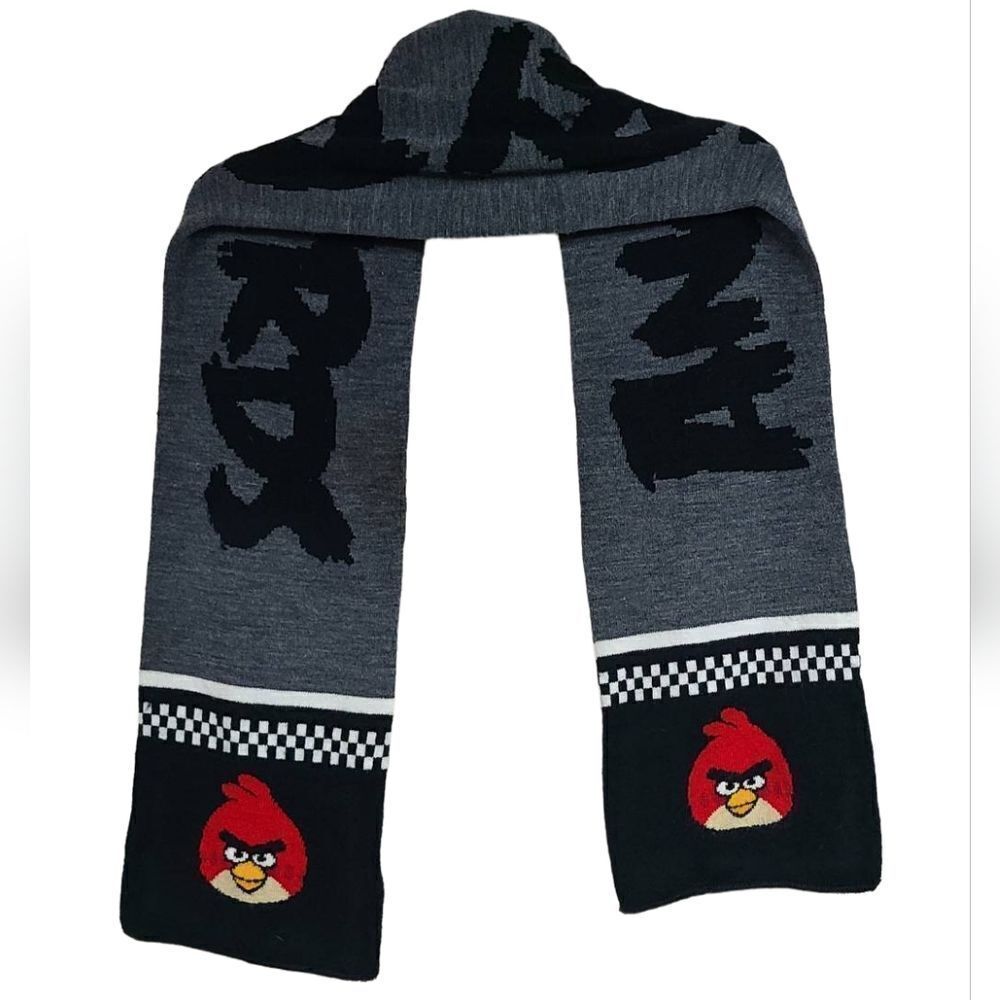 H&M Angry Birds Gray Scarf Retro Reversible Woven Unisex Red J Bird Knit Checked